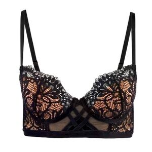 NWT Contour Balconette Lingerie, Laced Eyelet Mesh Underwire, Sexy Black, 32DD M